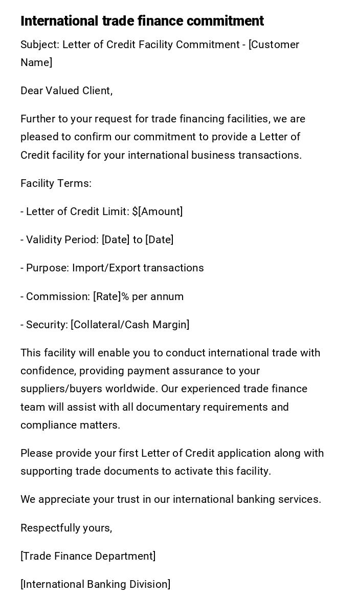 International trade finance commitment International trade finance commitment