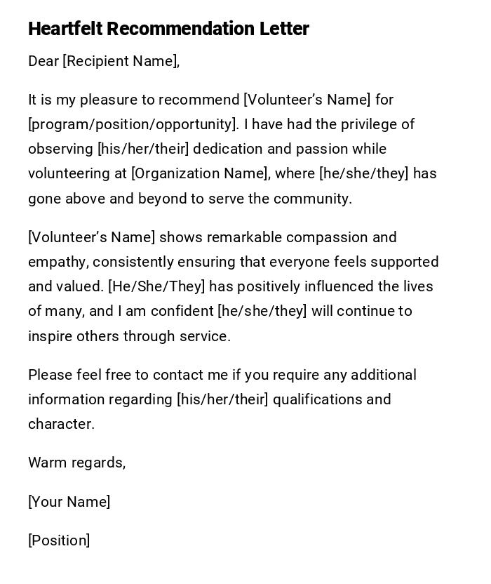 Heartfelt Recommendation Letter