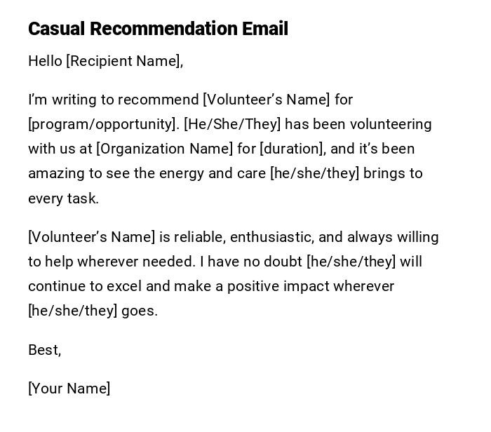 Casual Recommendation Email