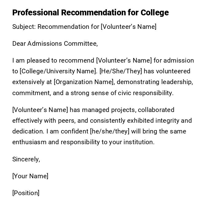 Professional Recommendation for College