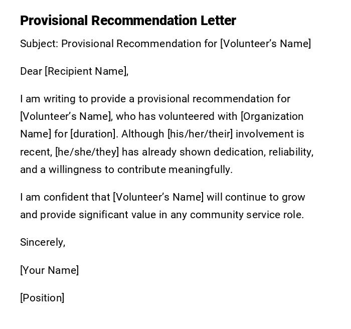 Provisional Recommendation Letter