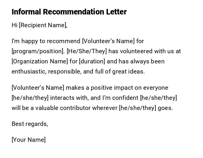 Informal Recommendation Letter