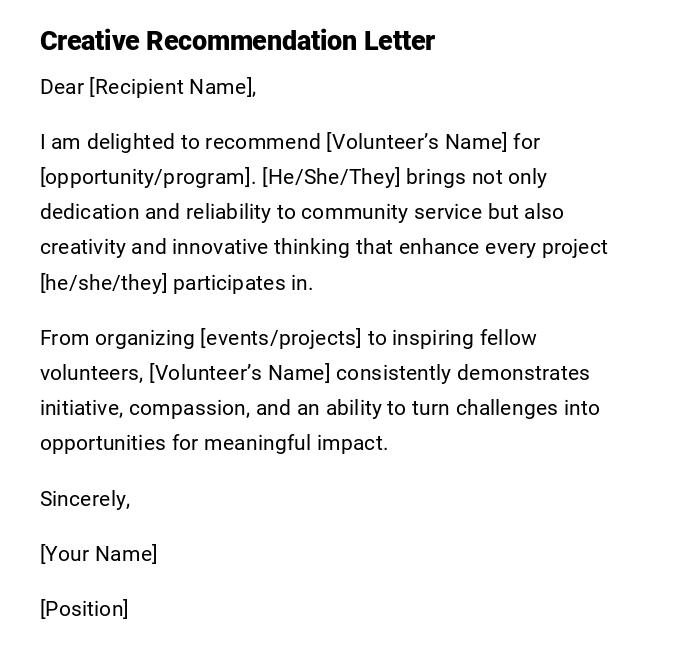 Creative Recommendation Letter