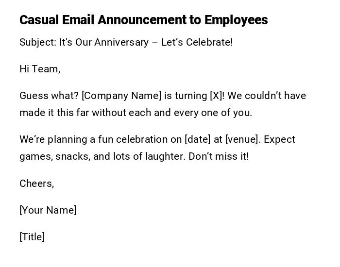 Casual Email Announcement to Employees