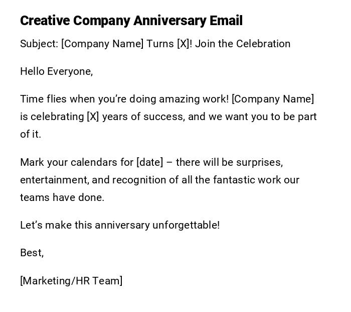 Creative Company Anniversary Email