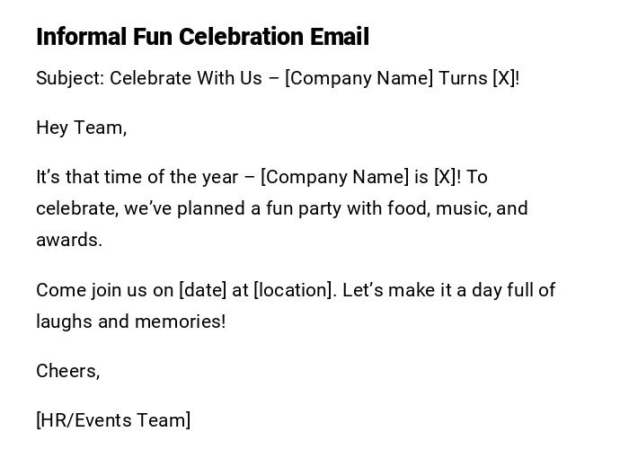 Informal Fun Celebration Email