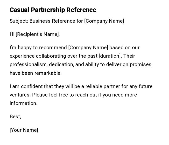 Casual Partnership Reference Casual Partnership Reference
