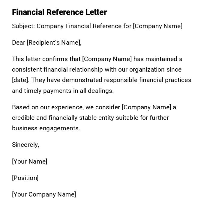 Financial Reference Letter Financial Reference Letter