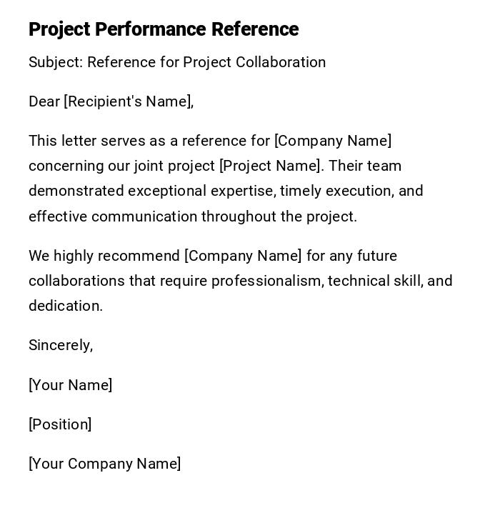 Project Performance Reference Project Performance Reference