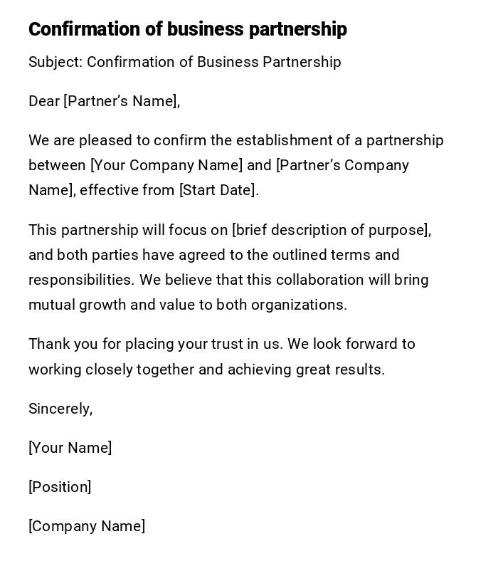 Confirmation of business partnership Confirmation of business partnership