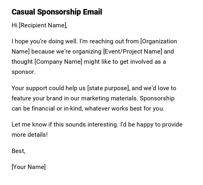 Casual Sponsorship Email Casual Sponsorship Email