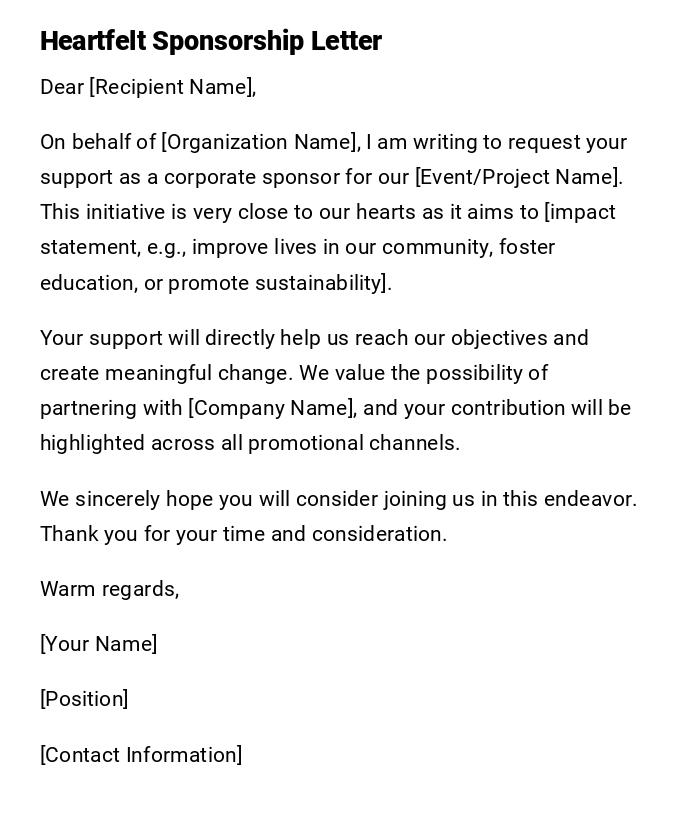 Heartfelt Sponsorship Letter Heartfelt Sponsorship Letter