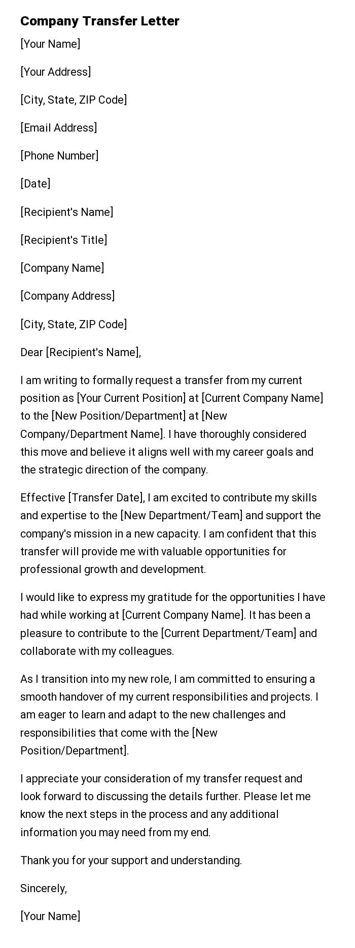 Company Transfer Letter
