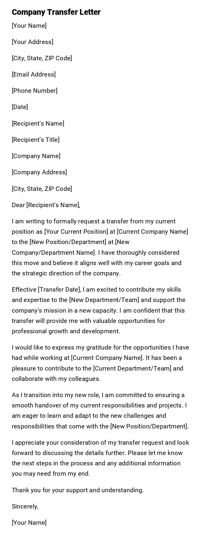 Company Transfer Letter