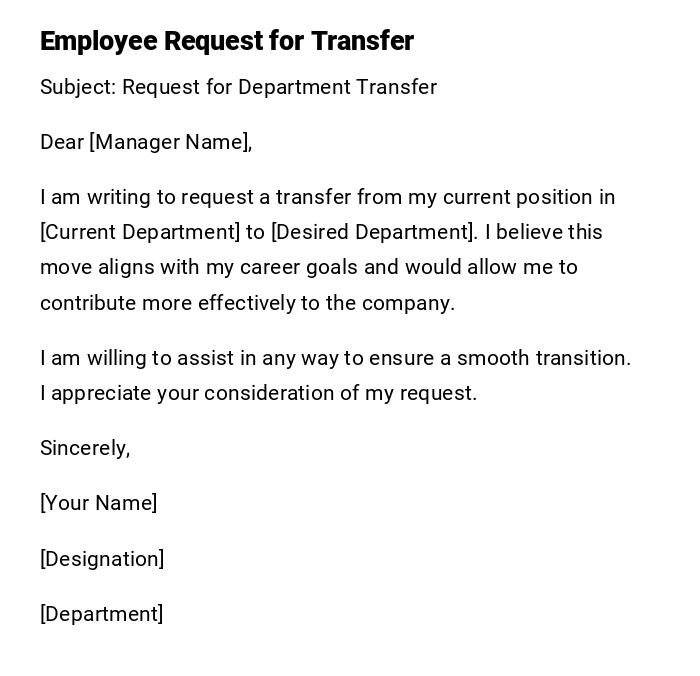 Employee Request for Transfer Employee Request for Transfer