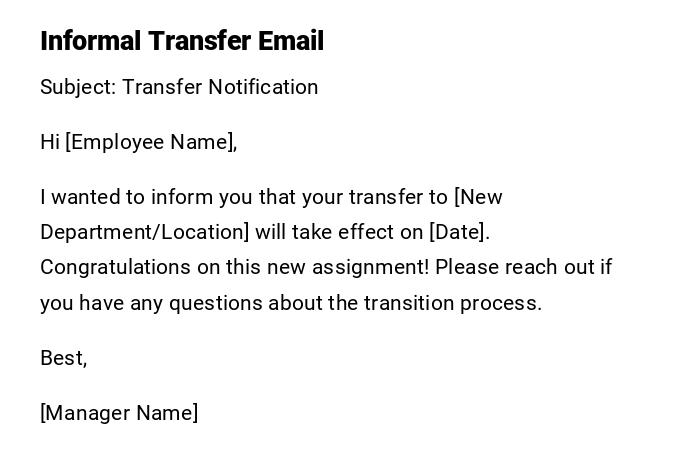 Informal Transfer Email Informal Transfer Email