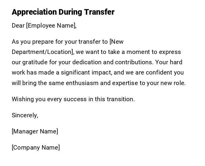 Appreciation During Transfer Appreciation During Transfer
