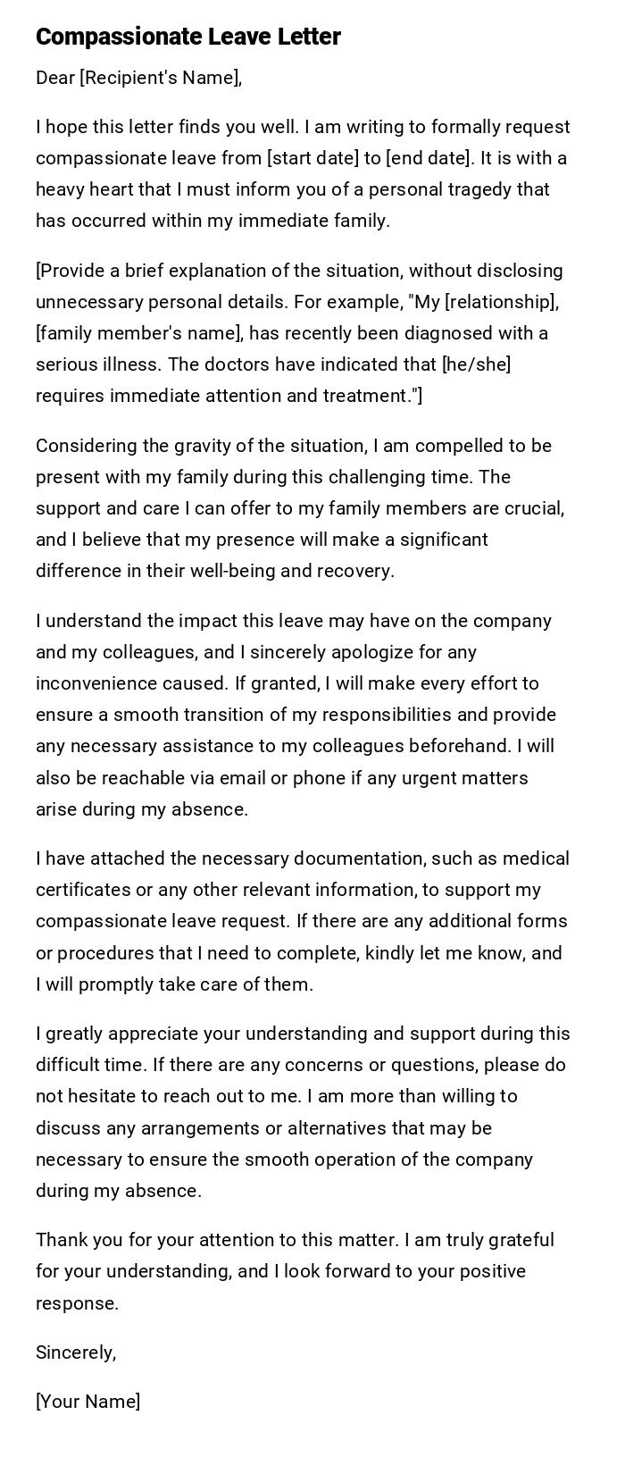 Compassionate Leave Letter