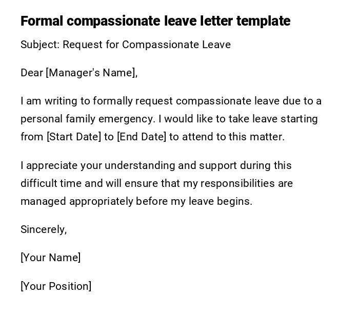Formal compassionate leave letter template Formal compassionate leave letter template