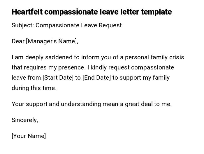 Heartfelt compassionate leave letter template Heartfelt compassionate leave letter template