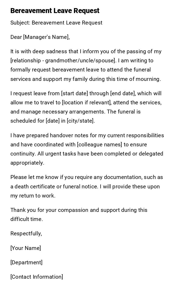 Bereavement Leave Request Bereavement Leave Request