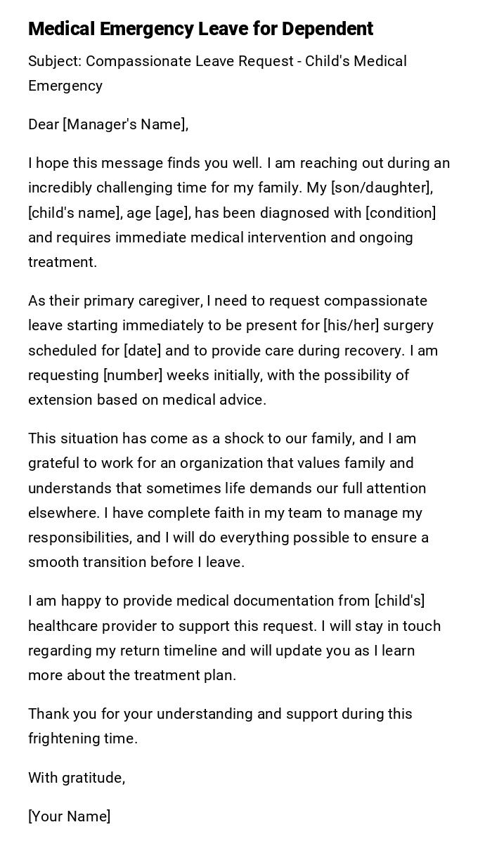 Medical Emergency Leave for Dependent Medical Emergency Leave for Dependent