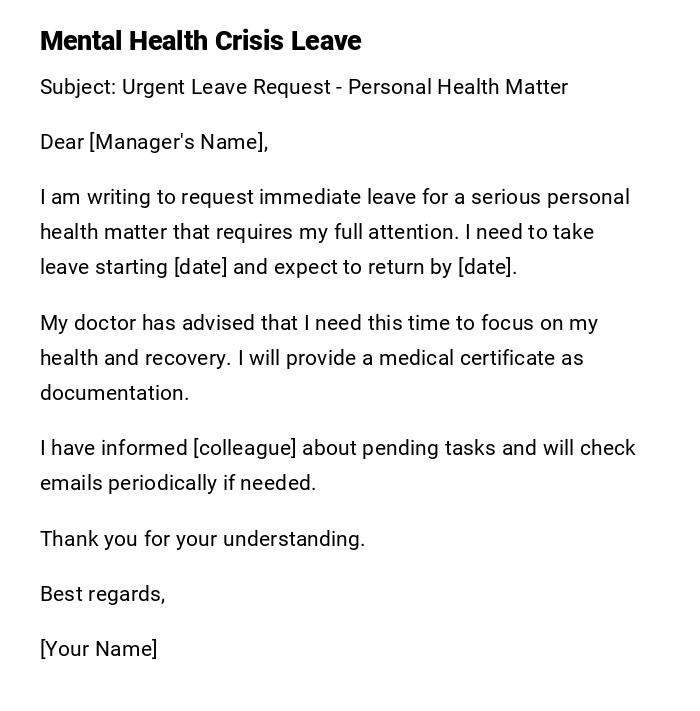 Mental Health Crisis Leave Mental Health Crisis Leave