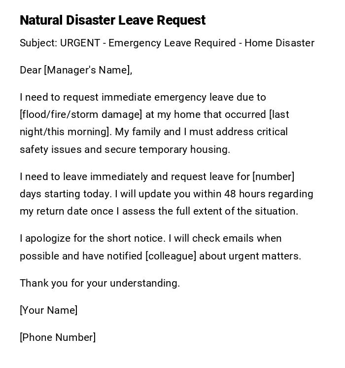 Natural Disaster Leave Request Natural Disaster Leave Request