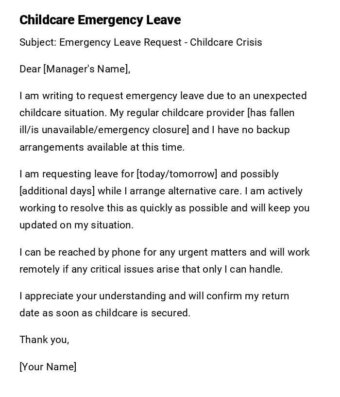Childcare Emergency Leave Childcare Emergency Leave