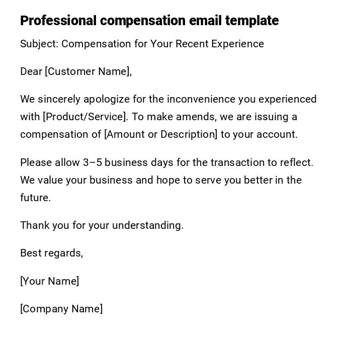 Professional compensation email template Professional compensation email template