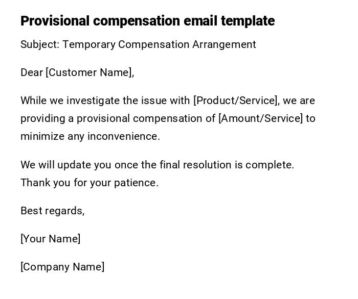 Provisional compensation email template Provisional compensation email template