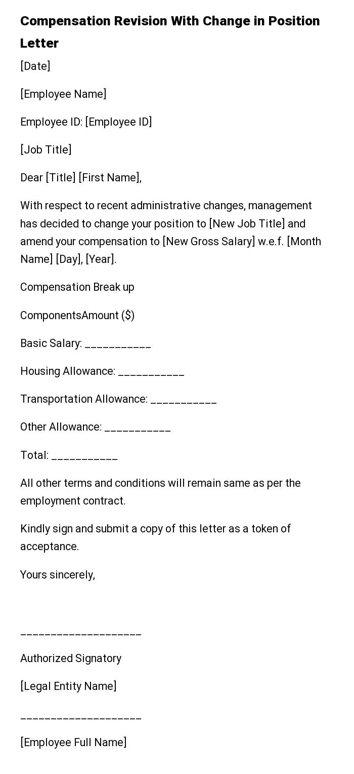 Compensation Revision With Change in Position Letter