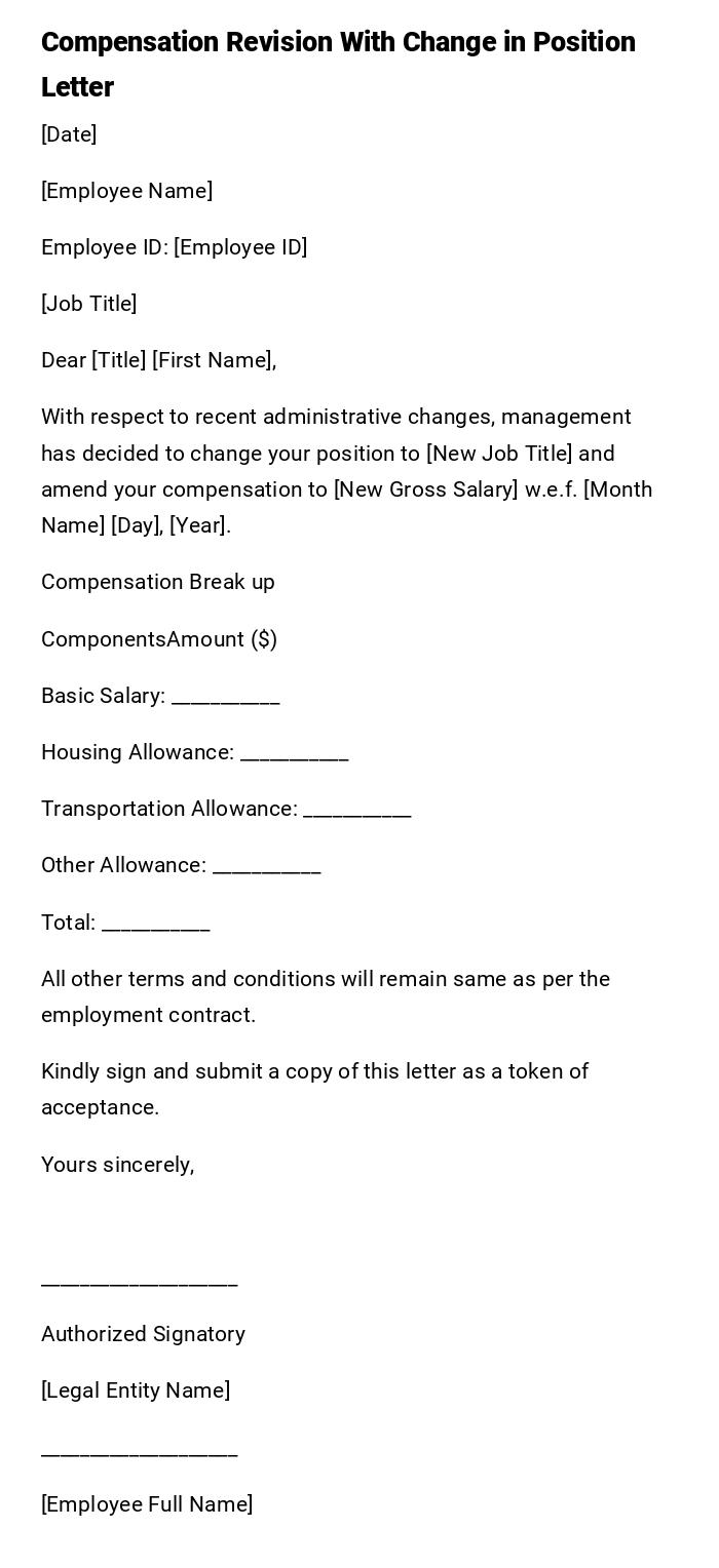 Compensation Revision With Change in Position Letter