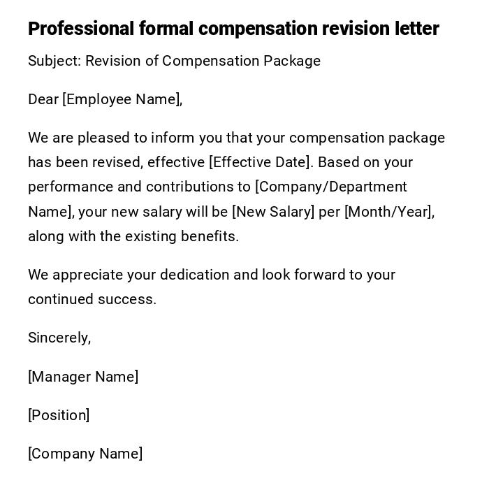 Professional formal compensation revision letter Professional formal compensation revision letter