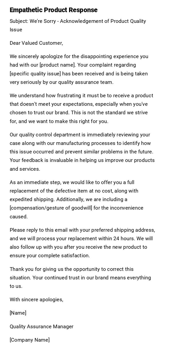 Empathetic Product Response Empathetic Product Response