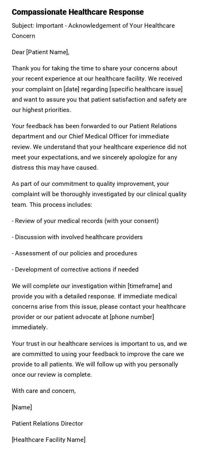 Compassionate Healthcare Response Compassionate Healthcare Response