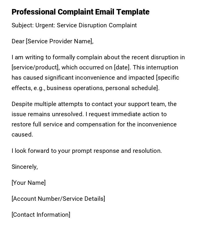 Professional Complaint Email Template Professional Complaint Email Template