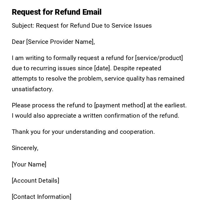 Request for Refund Email Request for Refund Email