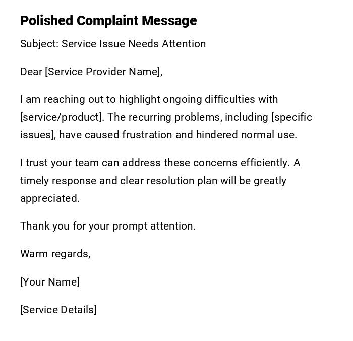 Polished Complaint Message Polished Complaint Message
