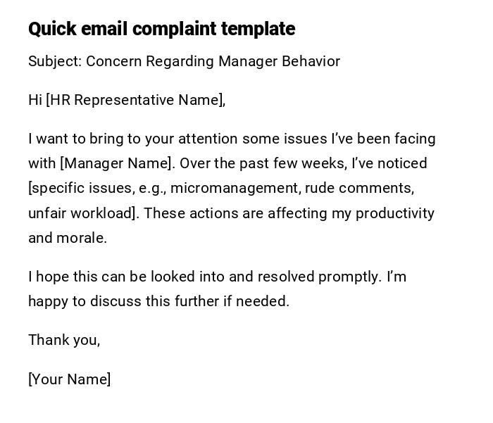 Quick email complaint template Quick email complaint template