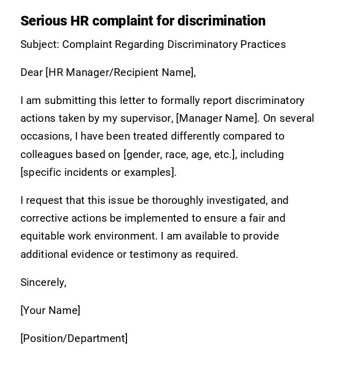 Serious HR complaint for discrimination Serious HR complaint for discrimination