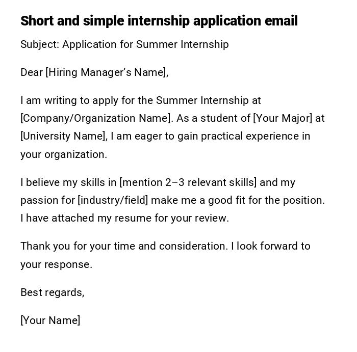 Short and simple internship application email Short and simple internship application email