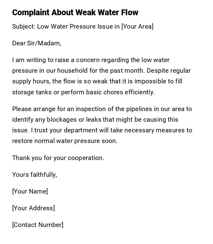Complaint About Weak Water Flow