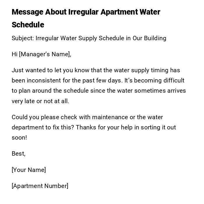 Message About Irregular Apartment Water Schedule