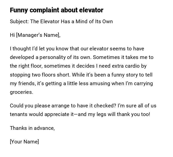 Funny complaint about elevator