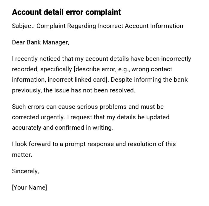 Account detail error complaint Account detail error complaint