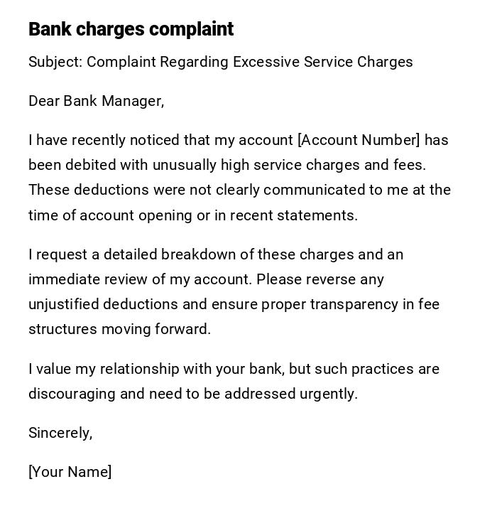 Bank charges complaint Bank charges complaint