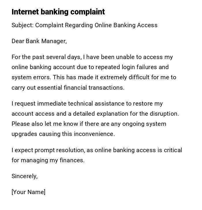 Internet banking complaint Internet banking complaint