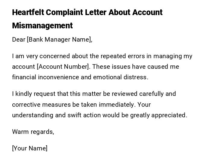 Heartfelt Complaint Letter About Account Mismanagement