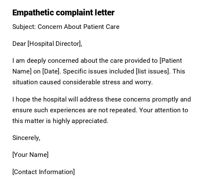 Empathetic complaint letter